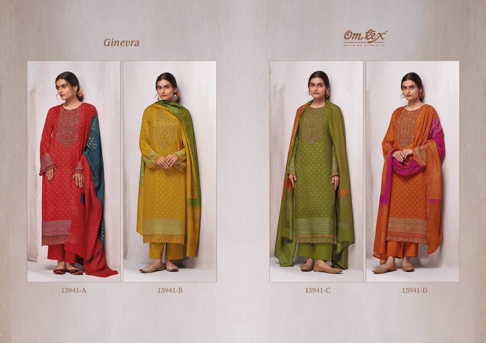 GINEVRA By Om Tex 15941 Series Beautiful Festive Suits Stylish Colorful Fancy Casual Wear & Ethnic Wear Muslin Silk Dresses At Wholesale Price